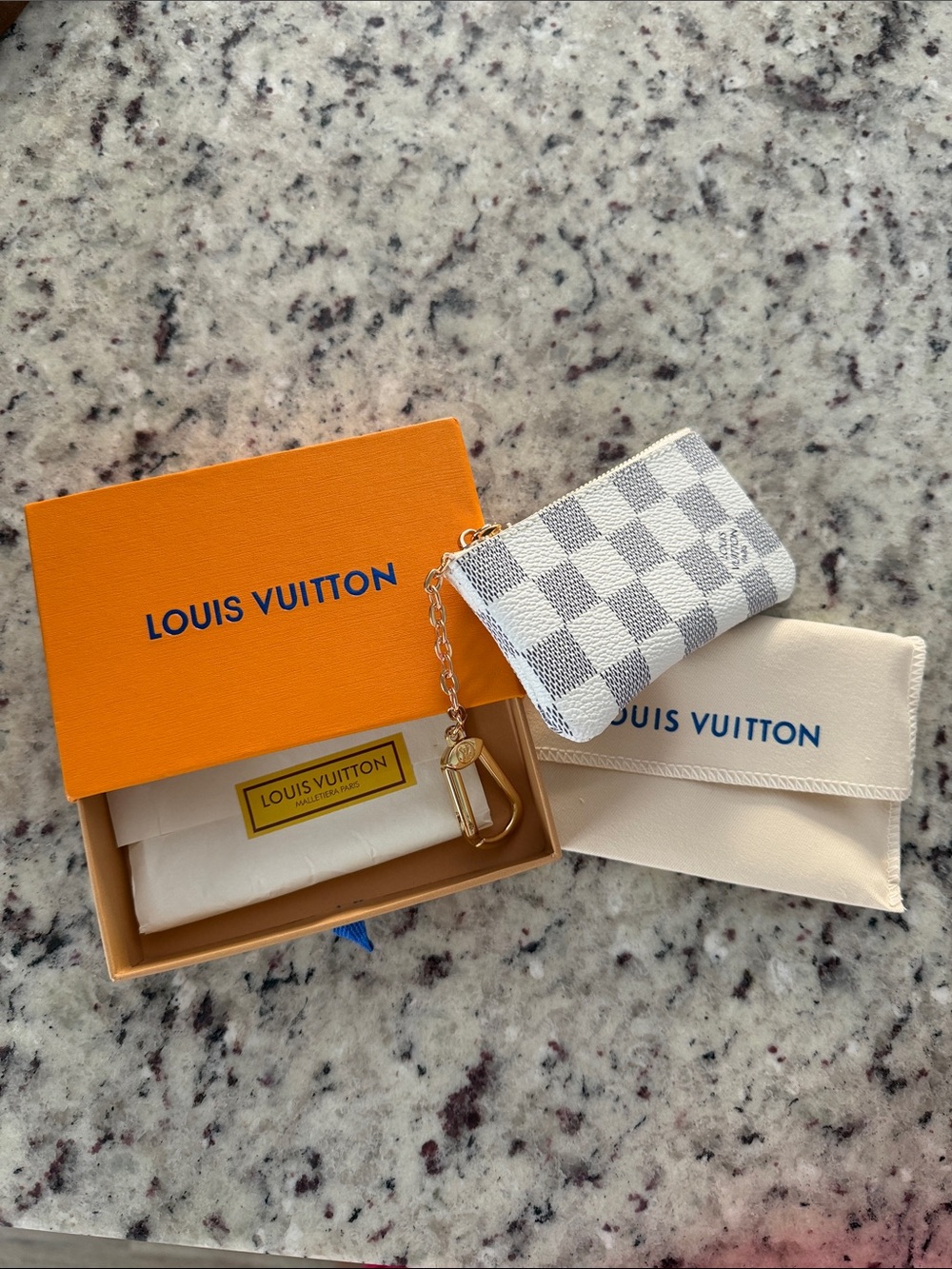 Louis Vuitton Damier Azur Key Pouch with Gold Chain